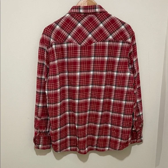 Wrangler Rancher Red Plaid Flannel Button-Down Shirt Pearl Snap Buttons, Size - Picture 6 of 8